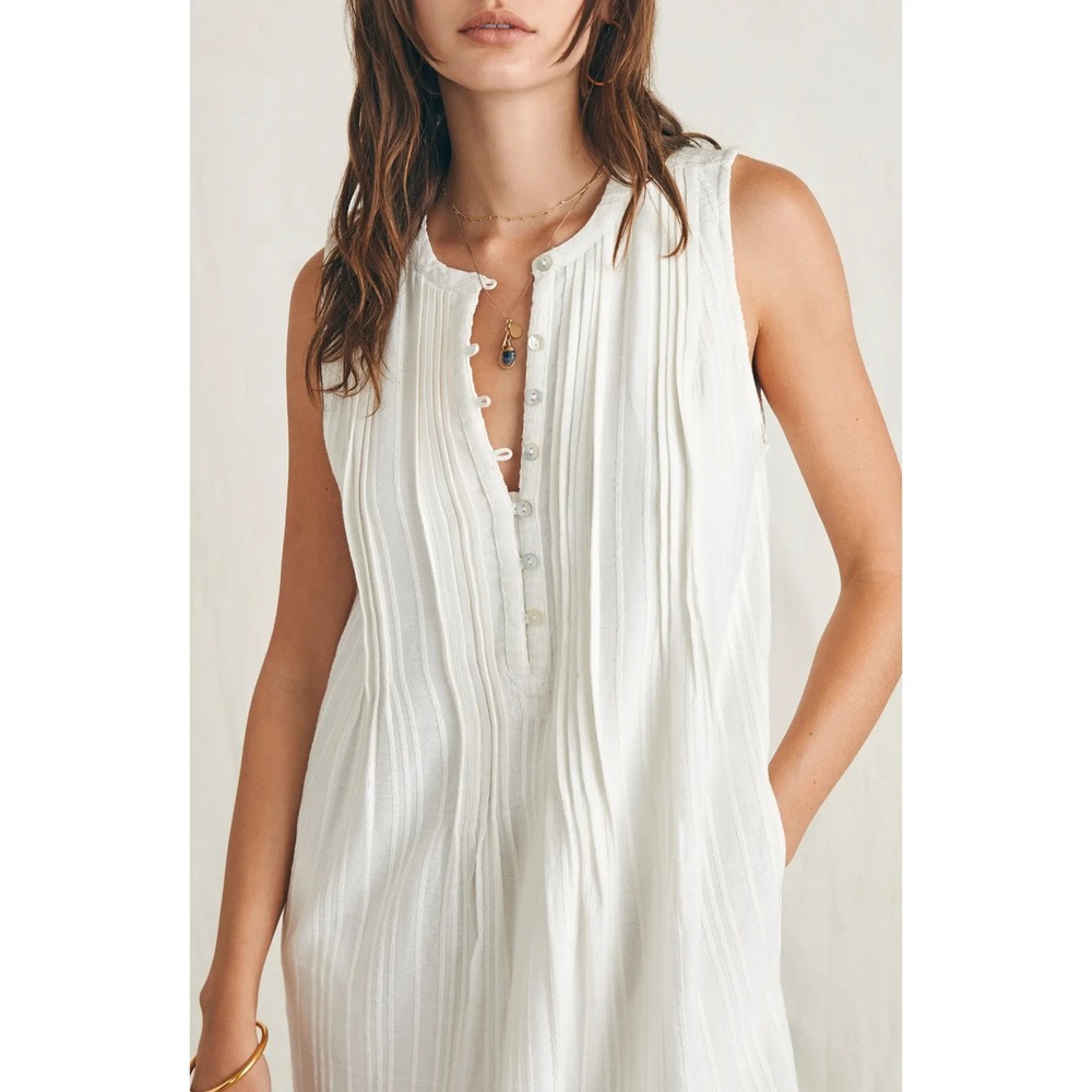 Faherty Isha Pintuck Organic Cotton Shift Dress Sleeveless White Women's Small - Picture 5 of 15
